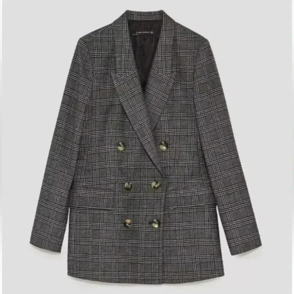 Zara Gray Plaid Blazer - Picture 1 of 14